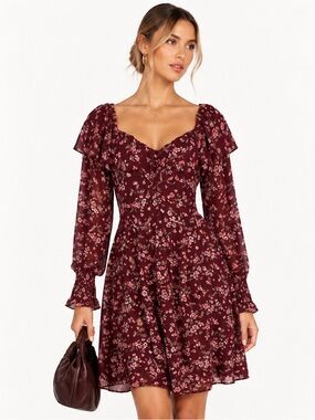 REBECCA TAYLOR Tilda Silk Floral Burgundy Dress Size 0